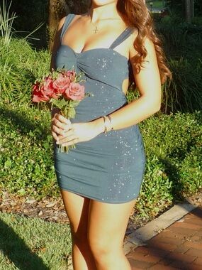 Windsor Sparkle green/blue Bodycon Mini Dress with Double Straps and open back